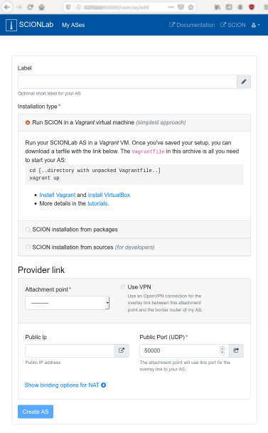 Configure ASes form