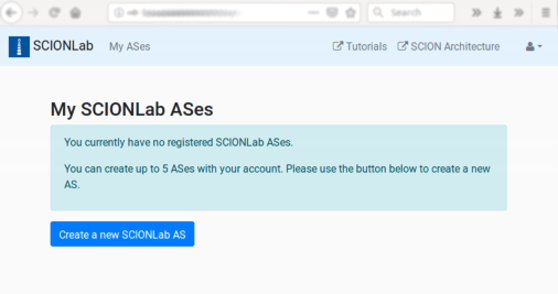 Empty SCIONLab MyASes page